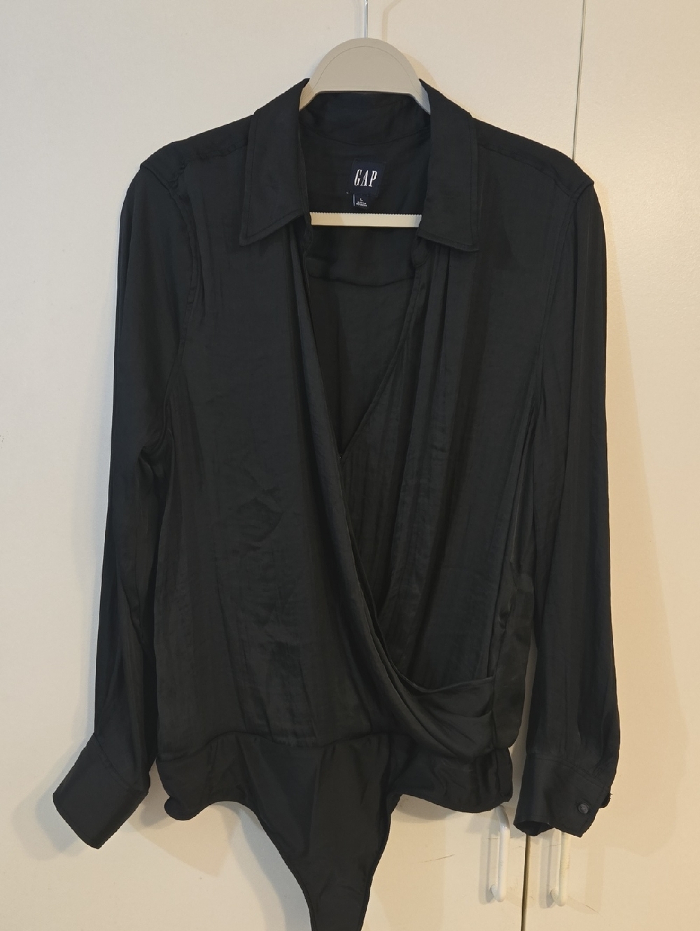 GAP Black Wrap-Front Button Down Bodysuit Top